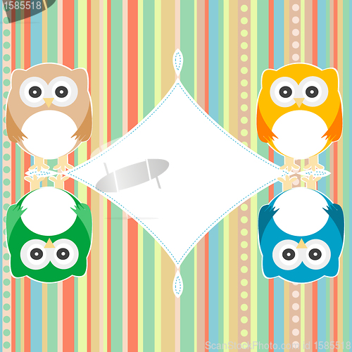 Image of baby owl scrap background. intitation card. vector
