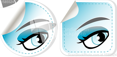 Image of blue girl eyes sticker set. abstract label vector