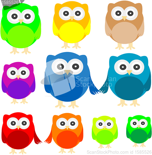 Image of Vector of colorful owls isolated on white