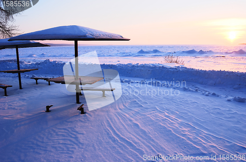 Image of beautiful beach in the winter snow