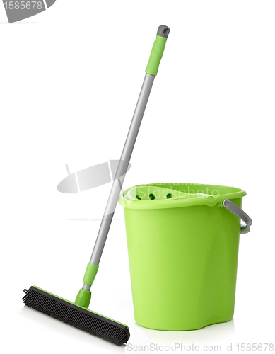 Image of green bucket and mop