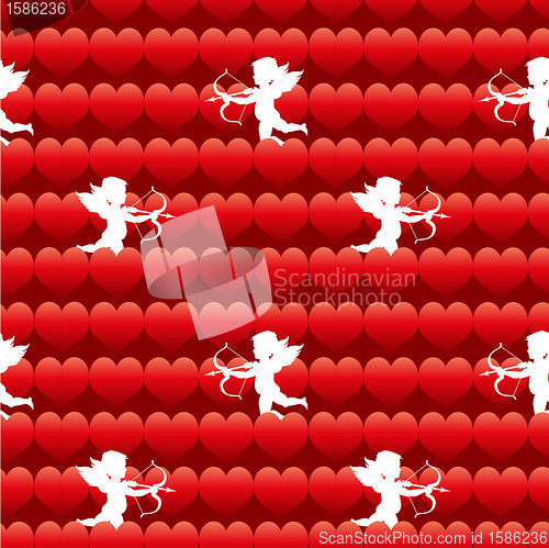 Image of cupid with heart seamless background pattern