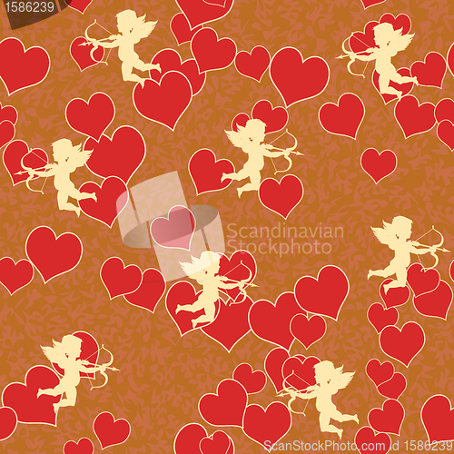 Image of cupid with heart seamless background pattern