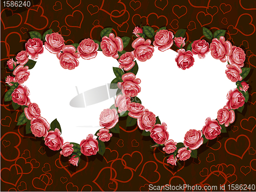 Image of rose flowers two hearts frame pattern