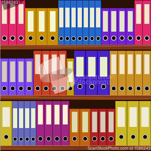 Image of seamless shelfs with many-coloured folders