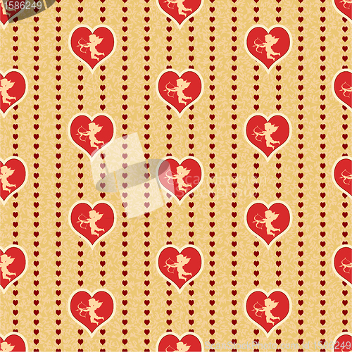 Image of cupid with heart seamless background pattern