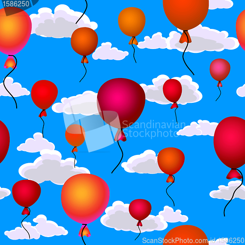 Image of red balloons flying up in the sky seamless