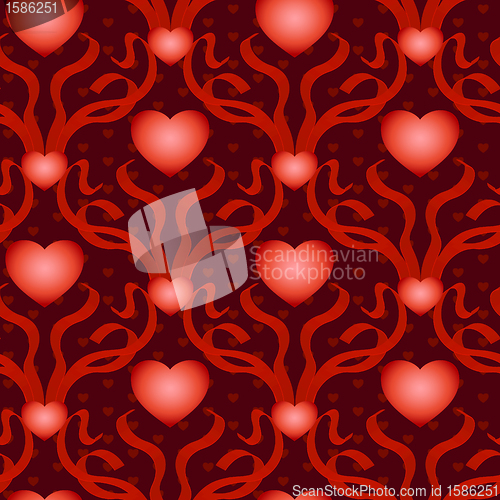 Image of heart with ribbons seamless background