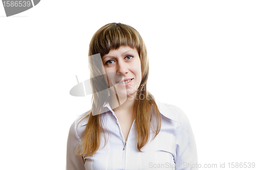 Image of girl in a white blouse on white background
