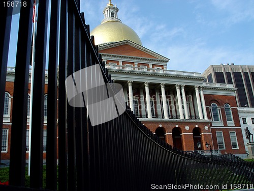 Image of Curved Fence of Statehouse Leading to Dome Landscape