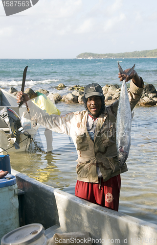 Image of editorial fisherman with fresh catch Corn Island Nicaragua