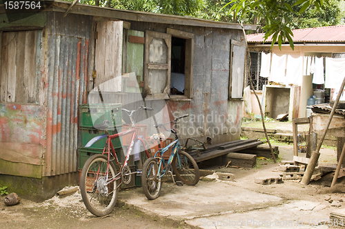 Image of editorial children's bicycles typical native house Corn Island N