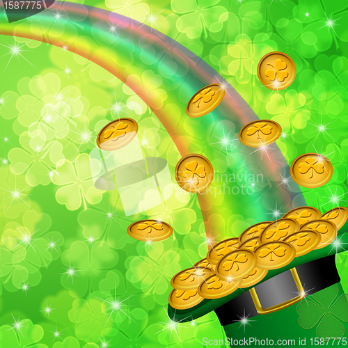 Image of Pot of Gold Shamrock Blurred Background