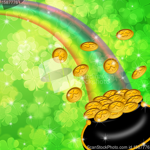 Image of Pot of Gold Shamrock Blurred Background