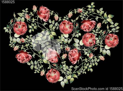 Image of Decorative heart. Hand drawn valentines day greeting card. Illustration rose
