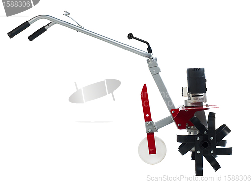 Image of Red tiller over white