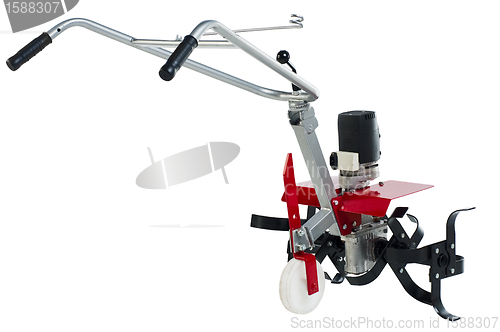 Image of Red tiller over white