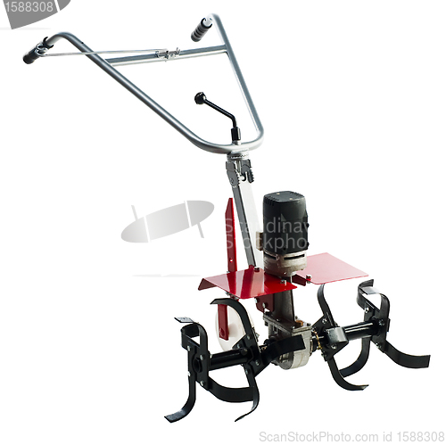 Image of Red tiller over white