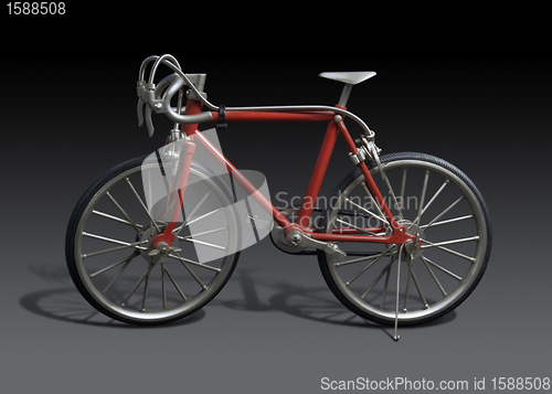 Image of model of a red framed bicycle
