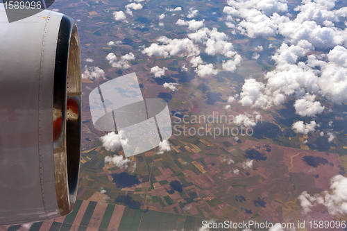Image of View through airplane porthole