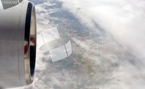 Image of View through airplane porthole