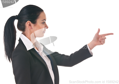 Image of woman manager shows the direction of finger