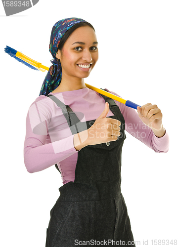 Image of girl looks ready to help with the dusting