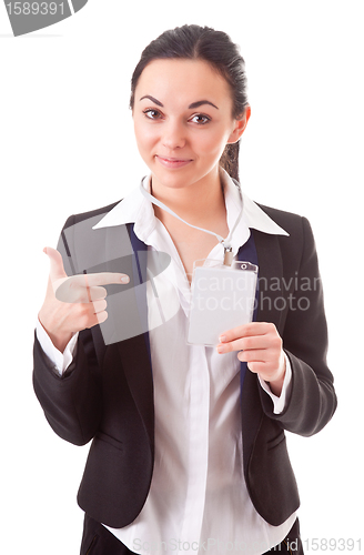 Image of executive employee shows her badge