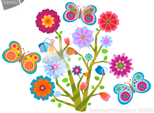 Image of floral tree and butterflies
