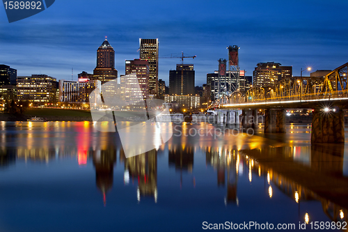 Image of Portland Downtown City Skyline at Twilight