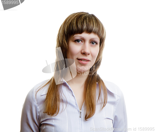 Image of girl in a white blouse on white background