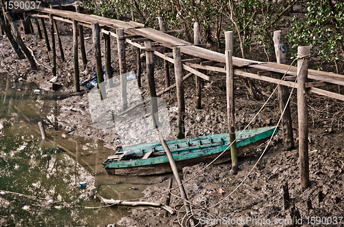 Image of old row boat in mud