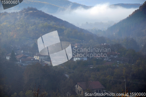 Image of Foggy Village in Balkan Moubtains in Bulgaria