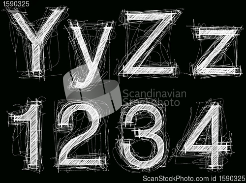 Image of sketch letters and numbers with pencil new 