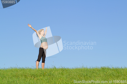 Image of pregnant woman on meadow