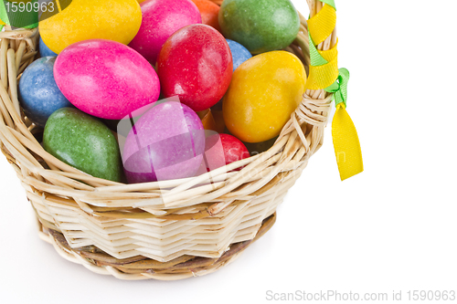 Image of colorful easter eggs in basket