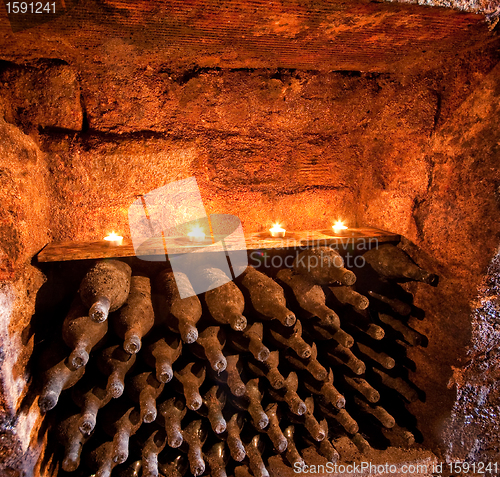 Image of wine bottles with candles