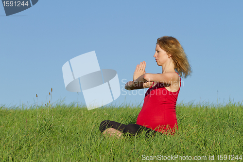 Image of pregnant woman on meadow