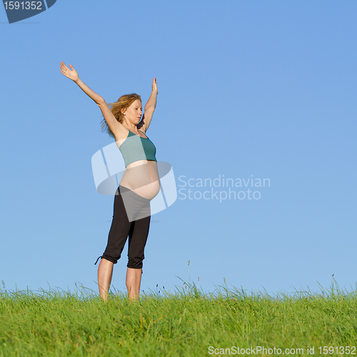 Image of pregnant woman on meadow