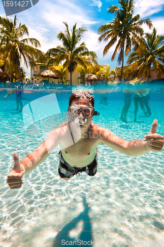 Image of teenager floats in pool