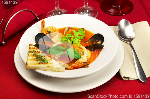 Image of Tasty soup on a table at restaurant...