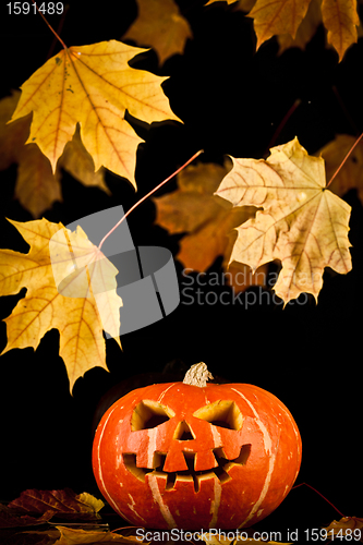 Image of halloween, old jack-o-lantern on black