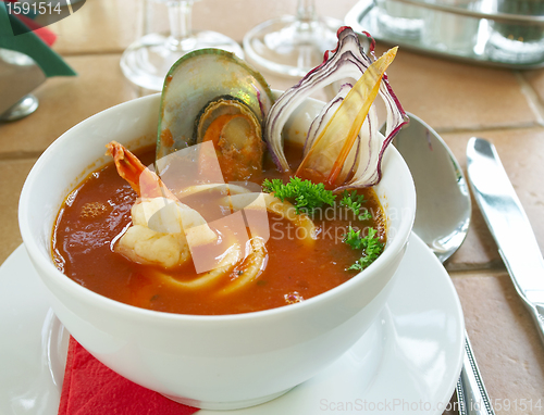 Image of Tasty soup on a table at restaurant