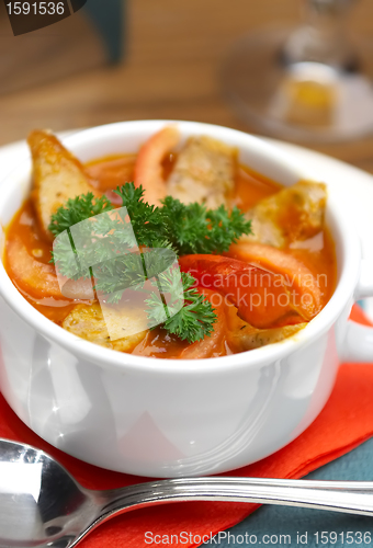 Image of Tasty soup on a table at restaurant