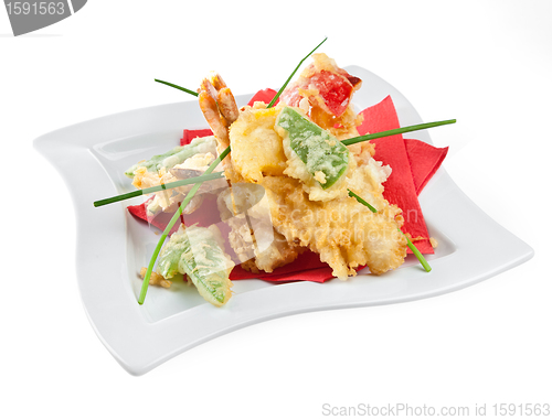 Image of Prawns with vegetables in batter