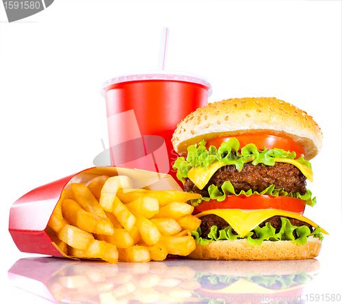 Image of Tasty hamburger and french fries