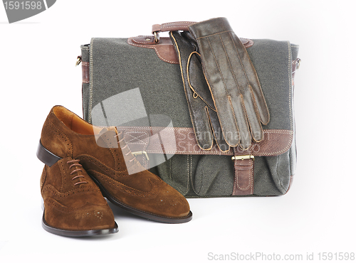 Image of Man's brief case gloves and shoe