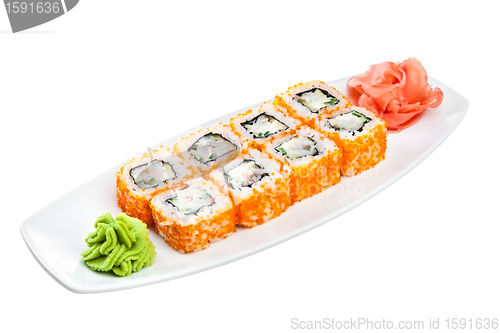 Image of Sushi (California Roll) on a white background