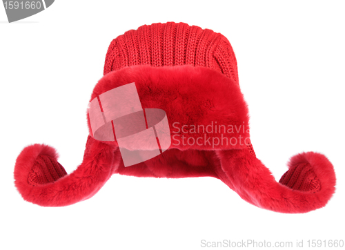 Image of Red fur cap on a white background