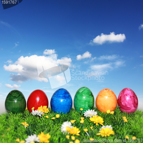 Image of Happy Easter on a blue background